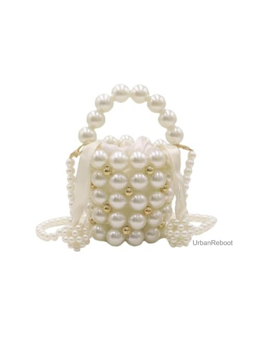 Mini Artificial Pearl Beaded Crossbody Handbag Bucket Bag Clutch Purse